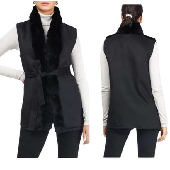 GORSKI Fur Reversible Rex Rabbit Vest with Wool Back and Belt NEW Size Small - Picture 2 of 11